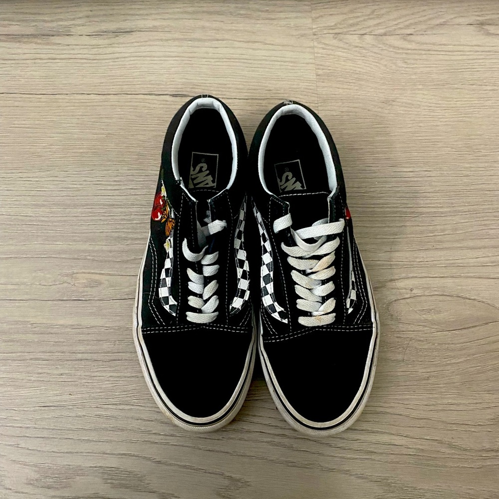 Vans Old Skool Checkered Stripe with Cherry, Butterfly, and Flowers